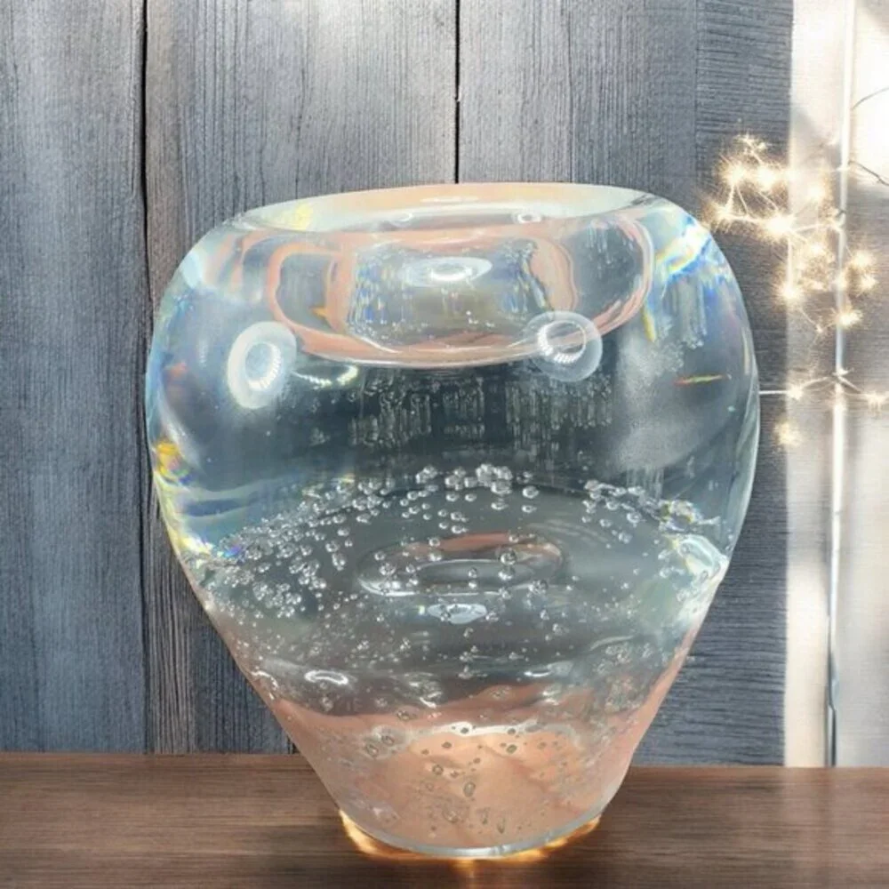 Clear Crystal Votive Candle Holder Made In Poland Small Bubbles Hollow Bottom